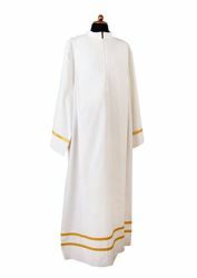Picture of Priestly Alb with folds and golden trim Cotton blend Liturgical Tunic