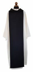 Imagen de Alba Sacerdotal Cisterciense blanca marfil con Scapular negro Poliéster Túnica litúrgica