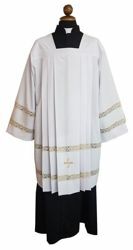 Immagine di Cotta Sacerdotale bianca 6 piegoni tramezzo Croce ricamata misto lana