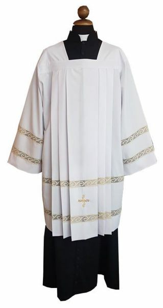 Picture of Priestly Surplice 6 folds embroidered Cross Wool blend