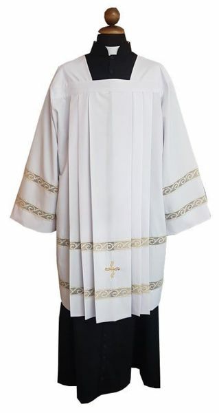 Imagen de Sobrepelliz sacerdotal blanca 6 pliegues y partición en Cruz mezcla lana