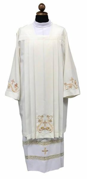Immagine di Cotta sacerdotale avorio ricamo floreale Croce e pietre misto lana