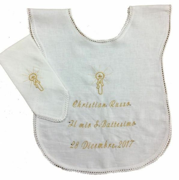 Immagine di Camicina Battesimo PERSONALIZZATA Vestina con fazzoletto bimbo bimba puro Lino