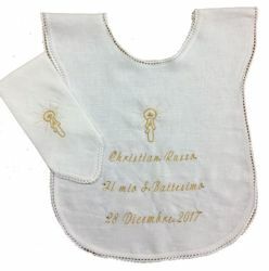 Picture of CUSTOMIZABLE Baptism Set Custom Infant Bib and handkerchief boy girl pure Linen White Baptism Cloth Dress