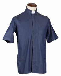 Immagine di Camicia Collo Clergy Collarino manica corta puro Cotone Jeans Felisi 1911 Blu 