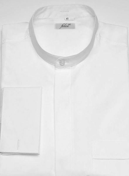 Picture of White Cassock Shirt korean collar cufflinks , Cotton blend