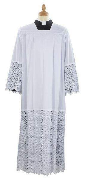 Picture of Liturgical Alb square collar macramè Cross Rhomb Cotton blend priestly Tunic Felisi 1911 White 
