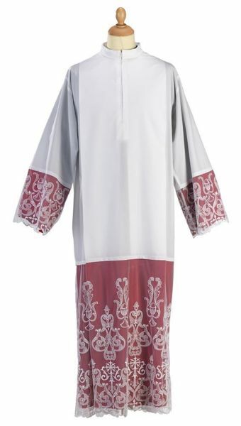 Picture of Liturgical Alb embroidered tulle on red base Cotton blend priestly Tunic Felisi 1911 White 