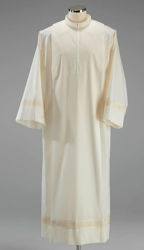Picture of Liturgical Alb turned collar and folds Antik trim Cotton blend priestly Tunic Felisi 1911 Ivory White 