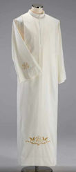 Picture of Liturgical Alb turned collar big fold JHS Eears of Corn Cotton blend priestly Tunic Felisi 1911 Ivory 