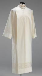 Immagine di Camice liturgico piegone JHS bianco/oro misto Cotone Tunica sacerdotale Alba Felisi 1911 Bianco/Oro