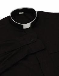 Immagine di Camicia Clergy Collo Romano Collare a fascia manica lunga puro Cotone Felisi 1911 Grigio Scuro Nero 