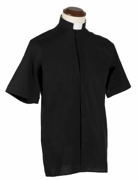 Immagine di Camicia Clergy Collo Romano Collare a fascia manica corta puro Cotone Felisi 1911 Nero 
