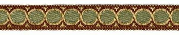 Picture of Galloon Liserè antique Gold Circle H. cm 1,5 (0,6 inch) Viscose and Polyester Fabric Brown Bordeaux Red Light Beige Light blue Ancient Rose Green Water Mustard Yellow Trim Orphrey Banding for liturgical Vestments 