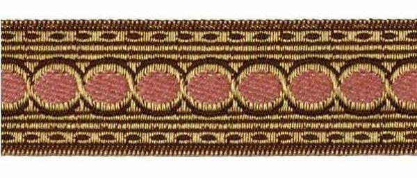 Picture of Galloon Liserè antique Gold Circle H. cm 3,5 (1,4 inch) Viscose and Polyester Fabric Brown Bordeaux Red Light Beige Light blue Ancient Rose Green Water Mustard Yellow Trim Orphrey Banding for liturgical Vestments 