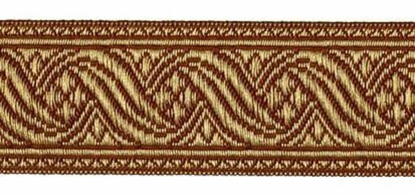 Picture of Galloon antique Gold for furniture H. cm 4 (1,6 inch) Polyester and Acetate Fabric Brown Yellow Trim Orphrey Banding for liturgical Vestments 