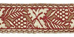 Picture of Galloon Gold and color Eears of Corn and Grapes H. cm 4 (1,6 inch) Metallic thread Fabric high content of Gold Bordeaux Trim Orphrey Banding for liturgical Vestments 