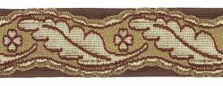 Picture of Galloon Column and Four-leaf clover H. cm 4 (1,6 inch) Metallic thread Fabric high content of Gold Bordeaux Trim Orphrey Banding for liturgical Vestments 