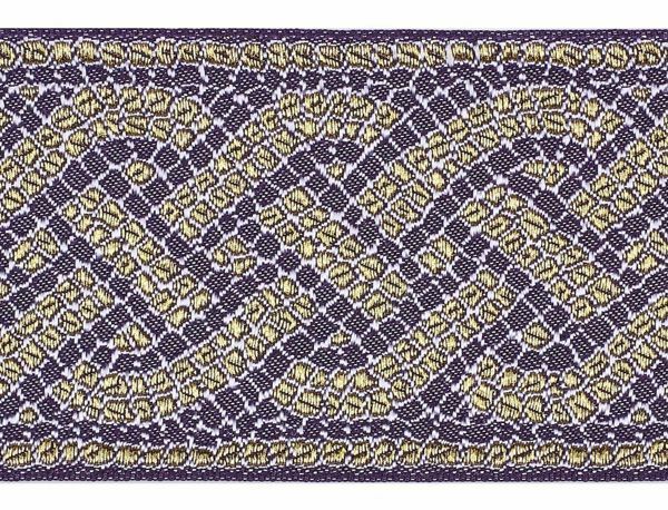 Picture of Galloon Golden Thread Mosaic H. cm 9 (3,5 inch) Polyester and Acetate Fabric Yellow Red Olive Green Violet Yellow Gold Burgundy Trim Orphrey Banding for liturgical Vestments 