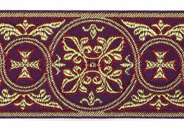 Picture of Galloon Golden Thread Gerbera H. cm 9 (3,5 inch) Polyester and Acetate Fabric White Yellow Light blue Brown Rosewood Violet Red Red Crimson White Gold White Havana Trim Orphrey Banding for liturgical Vestments 