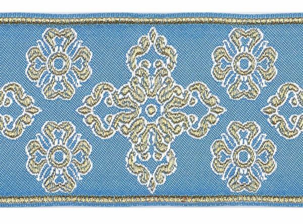 Imagen de Galón dorado Cruz Ortodoxa Flores H. 9 cm para ornamentos litúrgicos