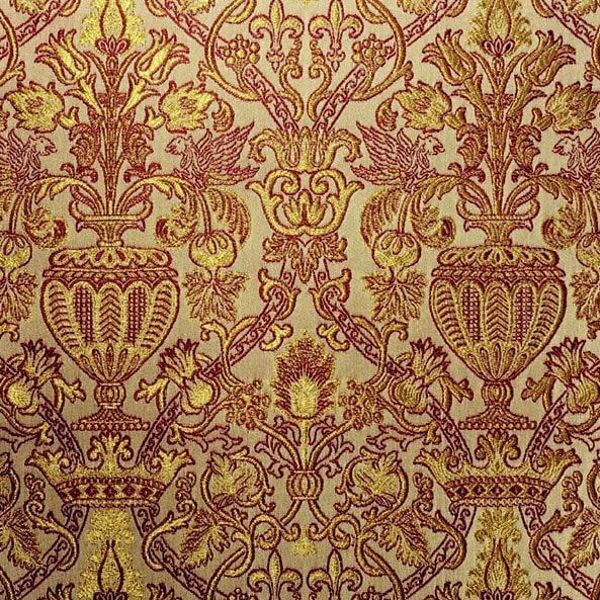 Picture of Brocade Amphora H. cm 160 (63 inch) Polyester Acetate Fabric Ivory Bordeaux for liturgical Vestments