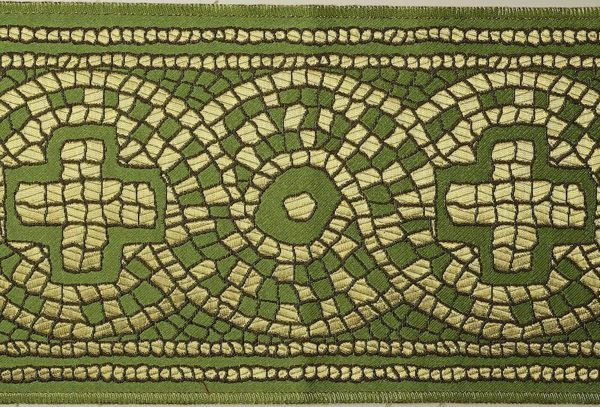 Immagine di Stolone Croce Mosaico H. cm 18 (7,1 inch) Poliestere Acetato Rosso Celeste Verde Viola Giallo Zecchino Bianco Bianco/Avana Tessuto per Paramenti liturgici