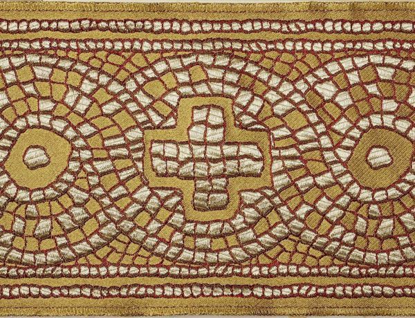Immagine di Stolone Croce Mosaico antico H. cm 18 (7,1 inch) Poliestere Acetato Tessuto per Paramenti liturgici