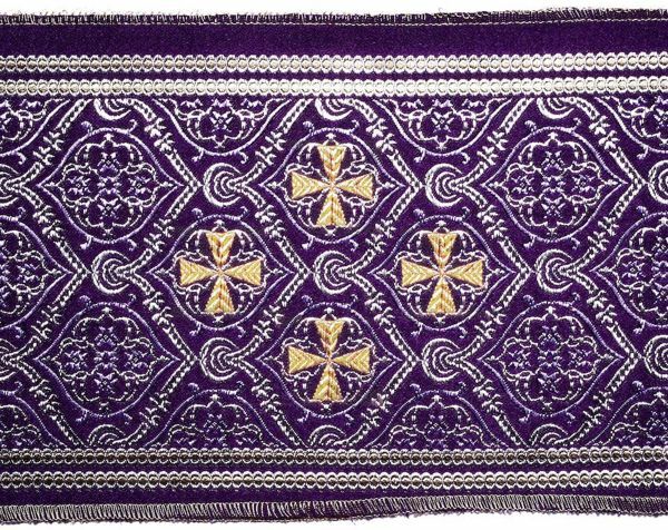 Picture of Orphrey Banding Fabric gold silver H. cm 18 (7,1 inch) Lurex Red Olive Green Violet White for liturgical Vestments 