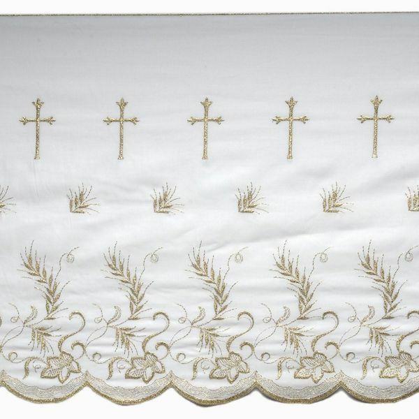 Imagen de Encaje oro Uva Trigo H. cm 36 (14,2 inch) Algodón puro Oro Brillante Blanco/Oro Puntilla Bolillo Bordado para Vestiduras litúrgicas