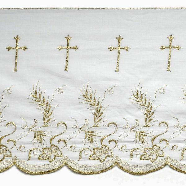 Picture of Lace Gold Eears of Corn and Grapes H. cm 27 (10,6 inch) Pure Cotton Brilliant Gold White/Gold Lacework Edging for liturgical Vestments 