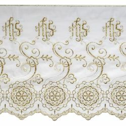 Picture of Lace Rosette H. cm 27 (10,6 inch) Pure Cotton Brilliant Gold White/Gold Lacework Edging for liturgical Vestments 