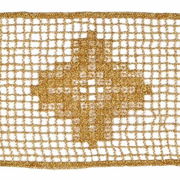 Immagine di Pizzo macramè rete Croce atzeca H. cm 8 (3,1 inch) Viscosa Poliestere Oro Ricamo Merletto Bordo Bordura per Paramenti
