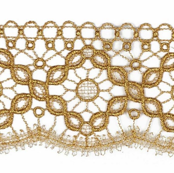 Picture of Embroidered Quatrefoil Macramè Lace H. cm 7 (2,8 inch) Viscose and Polyester Brilliant Gold Lacework Edging for liturgical Vestments 