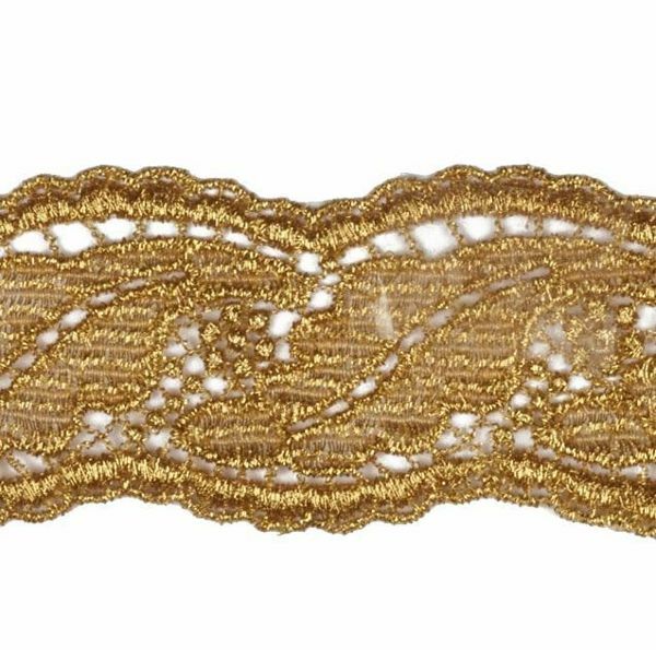 Imagen de Encaje macramè Hoja H. cm 4 (1,6 inch) Viscosa Poliéster Oro Brillante Puntilla Bolillo Bordado para Vestiduras litúrgicas