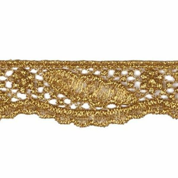 Imagen de Encaje macramè Hoja H. cm 2 (0,8 inch) Viscosa Poliéster Oro Brillante Puntilla Bolillo Bordado para Vestiduras litúrgicas