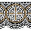 Immagine di Pizzo filet per tovaglia d'altare Rosone H. 10 cm bianco/oro