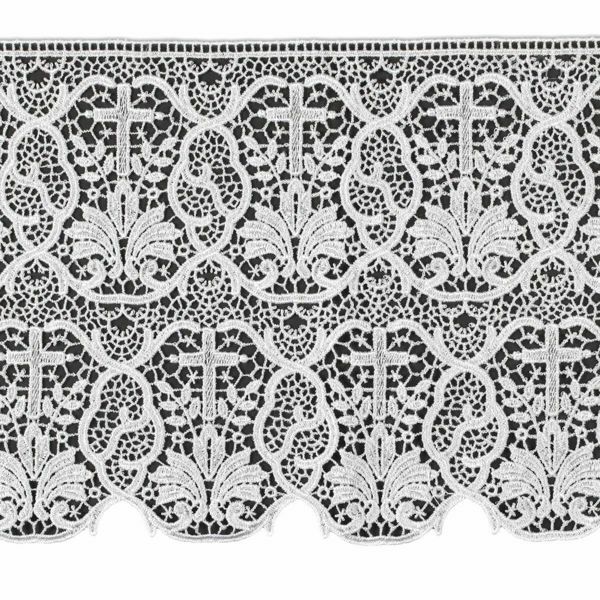 Picture of Macramè Lace Cross and Palm Tree H. cm 25 (9,8 inch) Viscose and Polyester White Lacework Edging for liturgical Vestments 