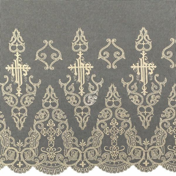 Imagen de Encaje Marquisette H. cm 70 (27,6 inch) Algodón puro Marfil Blanco Puntilla Bolillo Bordado para Vestiduras litúrgicas