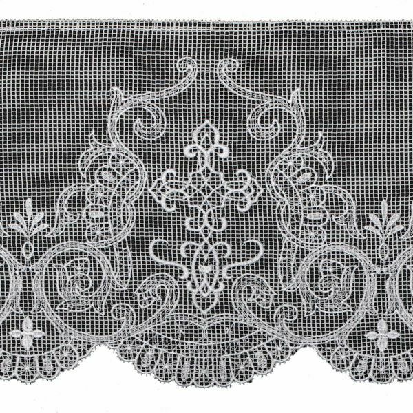 Imagen de Encaje Marquisette H. cm 25 (9,8 inch) Algodón puro Marfil Blanco Puntilla Bolillo Bordado para Vestiduras litúrgicas