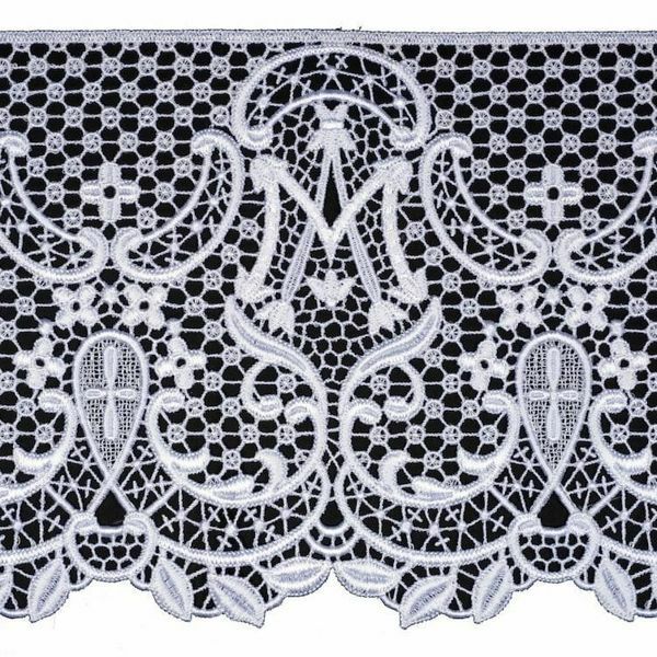 Picture of Marian Lace Macramè H. cm 22,5 (8,9 inch) Viscose and Polyester Ivory White Lacework Edging for liturgical Vestments 