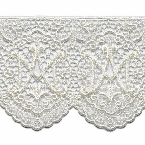 Picture of Crochet lace Marian embroidery H. cm 12 (4,7 inch) Viscose and Polyester Ivory White Lacework Edging for liturgical Vestments 