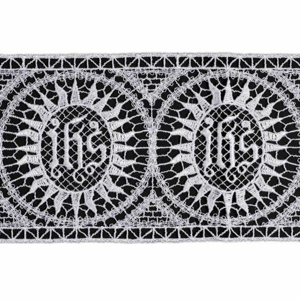 Imagen de Puntilla filet símbolo JHS para manteles iglesia H. 10 cm