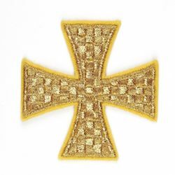 Immagine di Croce ricamata decorazione su panno oro ricamo Dama H. cm 6 (2,4 inch) in misto Cotone Applicazione per Casula Stole e Paramenti liturgici