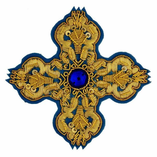 Imagen de Cruz bordada oro/color paillettes y piedra H. 7,5 cm