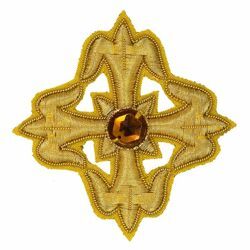 Imagen de Cruz flordelisada bordada decoración oro con piedra H. cm 6 (2,4 inch) en hilo metálico y Viscosa Oro para Casullas y Vestiduras litúrgicas