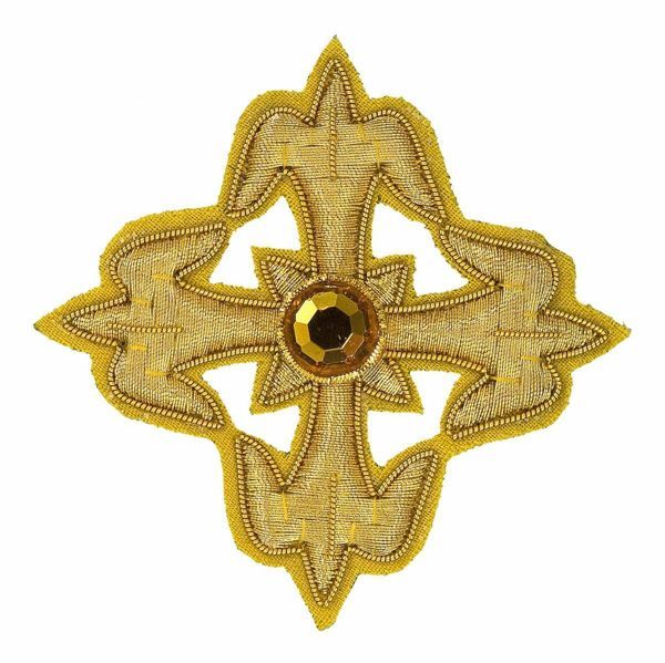 Immagine di Croce ricamata gigliata oro con pietra H. 7,5 cm