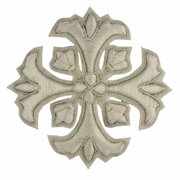 Picture of Embroidered Cross Motif with embroidered lilies H. cm 7,5 (2,95 inch) Metallic thread and Viscose Gold Silver for Chasubles and liturgical Vestments