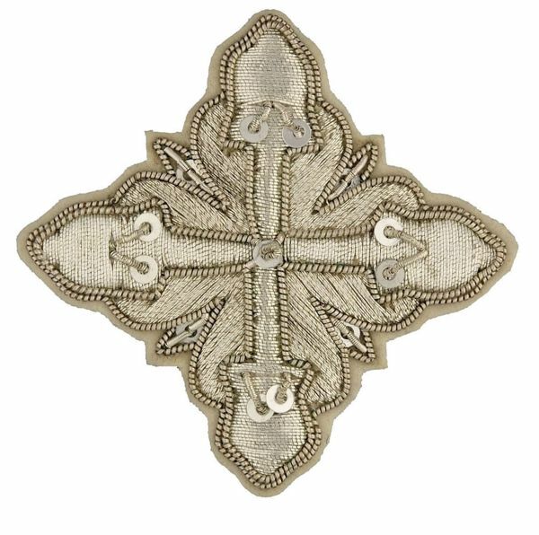Picture of Embroidered Cross Ramino Motif with paillettes Gold embroidery H. cm 5 (2,0 inch) Metallic thread and Viscose Gold Silver Red/Crimson for Chasubles and liturgical Vestments