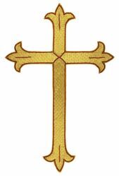 Imagen de Cruz flordelisada bordada decoración oro con borde rojo H. cm 24 (9,4 inch) en hilo metálico y Viscosa para Casullas y Vestiduras litúrgicas